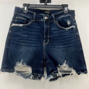 Judy Blue Los Angeles Womens Denim Shorts Distressed Frayed Hem Dark Wash 1XL